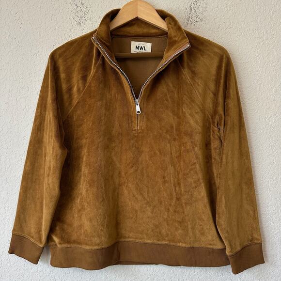 MADEWELL MWL Velour Half Zip Sweatshirt Brown Pullover Relaxed Fit - Picture 3 of 8